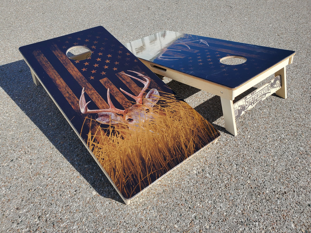 Deer USA Flag Cornhole Boards