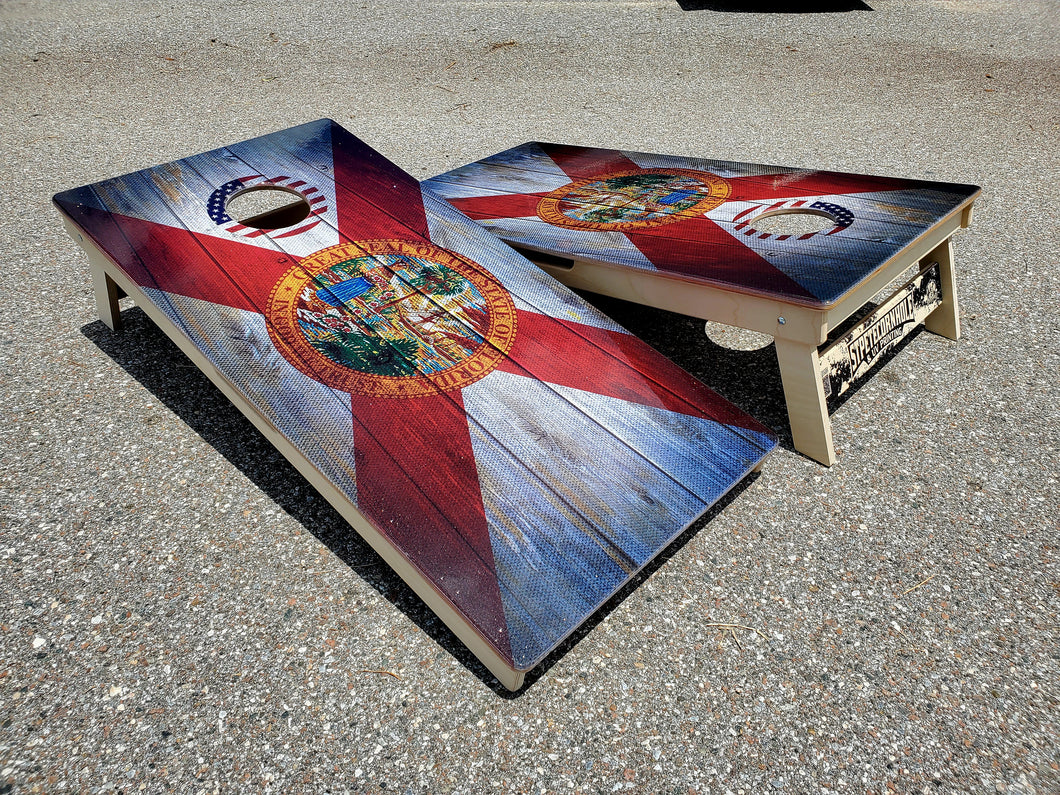 Barnwood Florida Flag Cornhole Boards